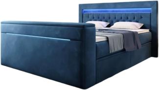 Boxspringbett Jupiter mit TV Lift, RGB und Stauraum 140x200 Blue H3