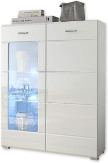 Enrique Stauraumelement, Weiß Hochglanz - Wohnzimmerschrank mit LED-Beleuchtung und viel Stauraum - 80 x 112 x 42 cm (B/H/T)