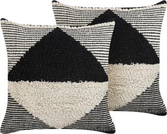 Dekokissen geometrisches Muster Baumwolle beige schwarz getuftet 50 x 50 cm 2er Set KHORA