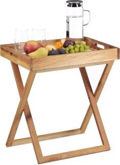 Relaxdays Tabletttisch klappbar, Serviertisch Walnuss-Holz, Klapptisch klein, Serviertablett, HxBxT: ca. 54 x 52 x 36 cm