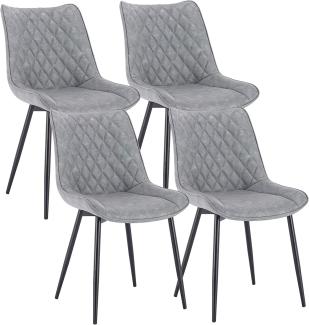 WOLTU 4 x Esszimmerstühle 4er Set Esszimmerstuhl Küchenstuhl Polsterstuhl Design Stuhl mit Rückenlehne, mit Sitzfläche aus Kunstleder, Gestell aus Metall, Antiklederoptik, Grau, BH210gr-4