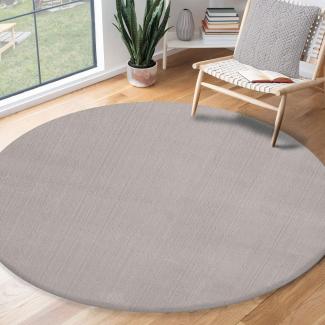 the carpet Relax Moderner Flauschiger Kurzflor Teppich, Anti-Rutsch Unterseite, Waschbar bis 30 Grad, Super Soft, Felloptik, Sand, 200 x 200 cm Rund