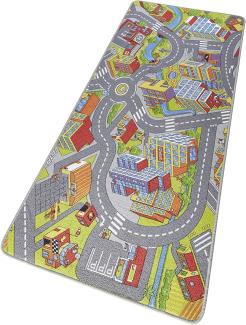 HANSE Home Kurzflor Kinderteppich Spielteppich Smart City (140x200 cm, 100% Polyamid, Rutschhemmende Rückenbeschichtung, Pflegeleicht, Fußbodenheizung geeignet), Grau