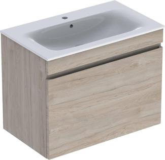 Geberit Renova Plan Set mit Waschtisch u. Unterschrank ,1 Schublade, 80x62,2x48cm, 501916, Farbe: Waschtisch: weiß, Front/Korpus: Nussbaum hickory hell / folienbeschichtet - 501.916.00.1