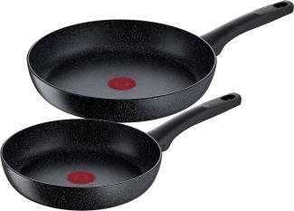 Tefal G28191 Black Stone 2-piece pan set, 24/28 cm, Non-stick coating, Thermo signal temperature indicator, suitable for induction, black