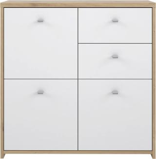 FORTE BEST CHEST Kommode mit 3 Türen und 2 Schubladen, Holzwerkstoff, Artisan Eiche / Weiß, 77. 1 x 77. 3 x 29. 6 cm
