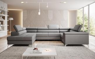 Designer Sofa Torino mit Schlaf- und Klappfunktion Stoff Grau Links