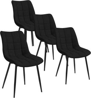 WOLTU 4 x Esszimmerstühle 4er Set Esszimmerstuhl Küchenstuhl Polsterstuhl Design Stuhl mit Rückenlehne, mit Sitzfläche aus Leinen, Gestell aus Metall, Schwarz, BH206sz-4