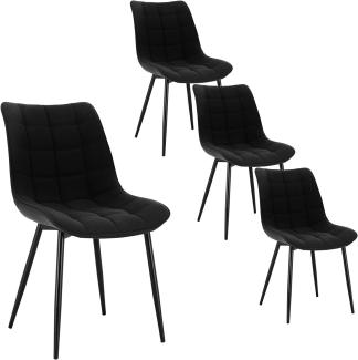 WOLTU 4 x Esszimmerstühle 4er Set Esszimmerstuhl Küchenstuhl Polsterstuhl Design Stuhl mit Rückenlehne, mit Sitzfläche aus Leinen, Gestell aus Metall, Schwarz, BH206sz-4