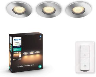 Philips Hue White Ambiance Adore BT 3er Spot rund mit Dimmschalter silber