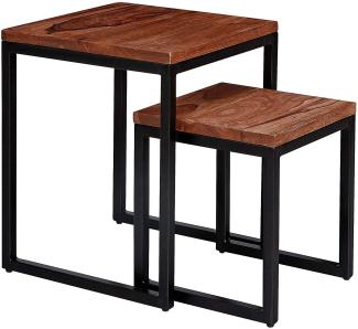 Wohnling Satztisch Sheesham Massivholz / Metall | Design Beistelltisch 2er Set | Couchtisch Set aus zwei Tischen