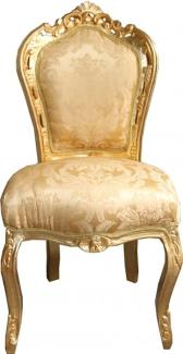 Casa Padrino Barock Esszimmer Stuhl Gold Blumen Muster / Gold ohne Armlehnen - Antik Möbel