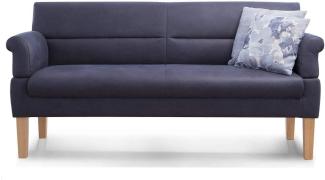 Cavadore 3-Sitzer Sofa Kira mit Federkern / Sitzbank für Küche, Esszimmer / Inkl. Armteilfunktion / 189 x 94 x 81 / Kunstleder dunkelblau