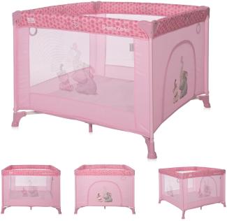 Lorelli Baby Laufstall Playground, kleiner Laufgitter 100x100 cm, Absperrgitter mit atmungsaktivem Netz, Schutzgitter mit Reißverschlusstür, faltbarer Krabbelgitter, rosa