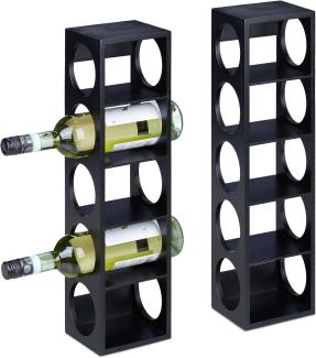 Relaxdays Weinregal für 5 Flaschen, 2er Set, Weinständer Bambus, HBT 53 x 14 x 12 cm, Weinhalter stehend, Küche, schwarz