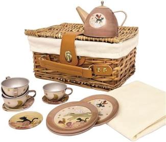 Teeservice mit Weidenkorb, Picknickset \"Die Bremer Stadtmusikanten\", aus Zinn, von Egmont Toys