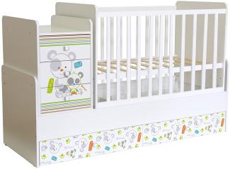 Polini Kids 'Simple 1100' Kombi-Kinderbett 60 x 120/170 cm, weiß, Panda, höhenverstellbar, mit Schaukelfunktion, inkl. Kommode