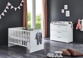 Arthur Berndt 'Liene' Babyzimmer Sparset 2-teilig, Kinderbett (70 x 140 cm) und Wickelkommode mit Wickelaufsatz MDF Weiß Strasssteine