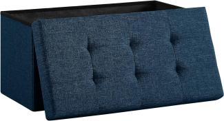 Zedelmaier Sitzbank mit Stauraum Sitzhocker faltbar belastbar bis 300 kg 76 x 38 x 38 cm (Leinen - Marineblau)
