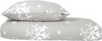 Schiesser Winter Bettwäsche Set Skadi mit weißen Schneeflocken auf superweichem Feinbiber, Farbe:Grau, Größe:155 cm x 220 cm