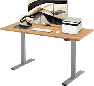 E.For.U® höhenverstellbarer Schreibtisch 180x80 cm, 2 Motoren, elektrisch höhenverstellbares Tischgestell mit 2-Fach-Teleskop, Memory-Steuerung (Silber), DT20L mit Tischplatte (Buche)