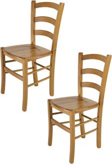 Tommychairs - 2er Set Stühle Venice für Küche und Esszimmer, Robuste Struktur aus lackiertem Buchenholz im Farbton Eichenholz und Sitzfläche aus Holz