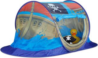Relaxdays 10022451 Spielzelt Piratenschiff für Jungen, Pop Up Kinderzelt für Innen & Outdoor, Piratenzelt HxBxT 68x170x85cm, blau