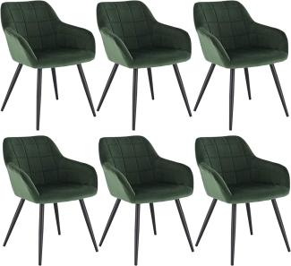WOLTU 6 x Esszimmerstühle 6er Set Esszimmerstuhl Küchenstuhl Polsterstuhl Design Stuhl mit Armlehne, mit Sitzfläche aus Samt, Gestell aus Metall, Dunkelgrün, BH93dgn-6