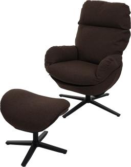 Relaxsessel + Hocker HWC-L12, Fernsehsessel Sessel Schaukelstuhl Wippfunktion, drehbar, Metall Stoff/Textil ~ braun