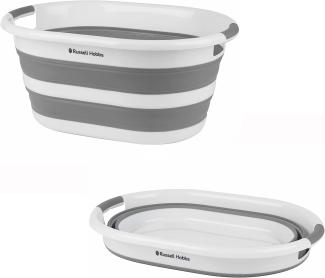 Russell Hobbs LA053879WHTEU Wäschekorb aus Kunststoff, oval, faltbar, 27 l, Weiß-Grau, 62. 5L x 45W x 28H cm