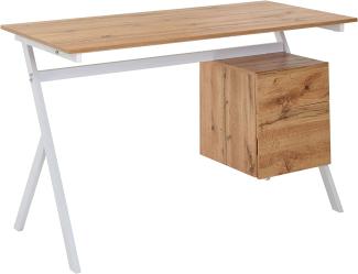 Schreibtisch Eiche / Weiß 120x60x76 cm Bürotisch Modern | Laptoptisch mit Schublade & Tür | Homeoffice Computertisch mit Stauraum
