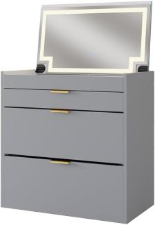 Livinity Schminkkommode Wanja Grau 80 cm mit Bank und LED-Spiegel