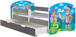 ACMA Kinderbett Jugendbett mit Einer Schublade und Matratze Grau mit Rausfallschutz Lattenrost II (32 Ritter, 140x70 + Bettkasten)