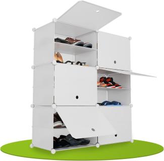 Juskys Schuhschrank mit 6 Würfel & Türen - Kunststoff Schrank für bis 24 Paar Schuhe - Regal geschlossen - Steckregal Schuhregal - Würfelregal Weiß