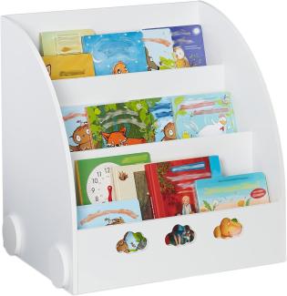 Relaxdays Bücherregal Kinder, HBT: 60 x 58 x 45 cm, Kinderbücherregal mit Wolkenmotiv, 3 Fächer, MDF, Kinderregal, weiß