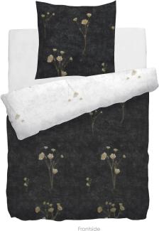HnL Twill-Baumwolle Wendebettwäsche Blüten Weiß Schwarz Rocca 135x200 cm + 80x80 cm