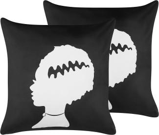 Dekokissen Frankensteins-Braut-Motiv Samtstoff schwarz weiß 45 x 45 cm 2er Set MANDEVILLA