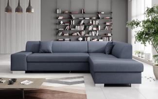 Designer Sofa Pina mit Schlaf- und Klappfunktion Stoff Blau Rechts