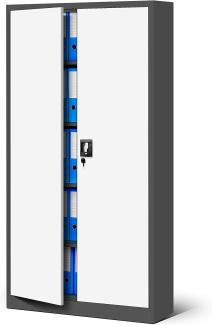 Jan Nowak Büroschrank C001 Aktenschrank Lagerschrank Mehrzweckschrank Metallschrank 4 Fachböden Pulverbeschichtung Stahlblech 185 cm x 90 cm x 40 cm (H x B x T) (anthrazit/weiß-2)