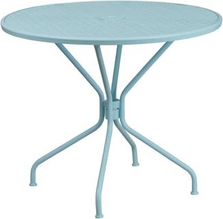 Flash Furniture Oia Terrassentisch aus Stahl, rund, 89,5 cm, mit Schirmloch, Metall, himmelblau, 35. 25" Round