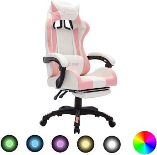 vidaXL Gaming Stuhl mit RGB LED-Leuchten Fußstütze Höhenverstellbar Chefsessel Bürostuhl Drehstuhl Schreibtischstuhl Sportsitz Racing Rosa Weiß Kunstleder
