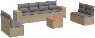 vidaXL 9-tlg. Garten-Sofagarnitur mit Kissen Beige Poly Rattan