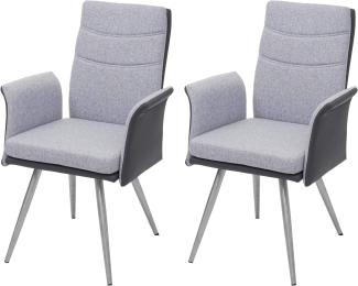 2er-Set Esszimmerstuhl HWC-G54, Küchenstuhl Stuhl mit Armlehne, Textil/Kunstleder Edelstahl gebürstet ~ grau