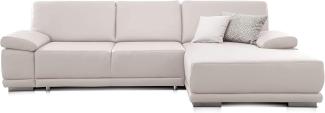 CAVADORE Ecksofa Corianne in Lederoptik / Couch inkl. Armteilverstellung und Longchair in modernem Design / 282 x 80 x 162 / Kunstleder, weiß