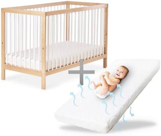 Ehrenkind® Babybett PUR inkl. 140x70 aus Natur Buchenholz | Kinderbett 9-Fach höhenverstellbar mit entnehmbaren Stangen