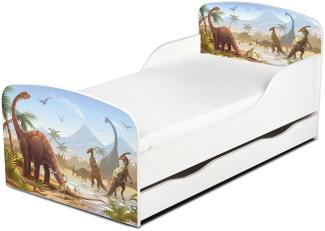 Leomark Kinderbett 70x140 cm, Dinosaurier Jurassic, mit Matratze und Lattenrost