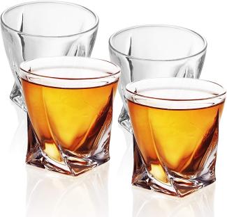Intirilife 4x Whisky Glas in KRISTALL KLAR 'TWISTED' – Old Fashioned Whiskey Kristallglas Bleifrei im Sculpture Design spülmaschinengeeignet perfekt für Scotch, Bourbon, Whisky uvm.