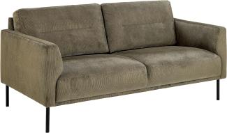 AC Design Furniture Gilda 2,5 Sitzer mit 2 Kissen im Retro Stil, Sektionssofa mit Olivgrünem Cordbezug und Schwarzen Metallbeinen, B: 165 x H: 84 x T: 91 cm
