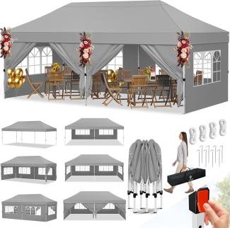 KESSER® Pavillon Faltpavillon 6x3m Festzelt mit 6 abnehmbaren Seitenwänden | Gartenzelt Höhenverstellbar & Wasserdicht + Tasche Bodenanker | Pop-Up Klicksystem UV-Schutz 50+ Partyzelt Hellgrau