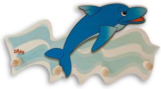 Dida - Wandgarderobe Für Kinder Aus Holz, Dekoriert Mit Einem Delfin Für Das Kinderschlafzimmer